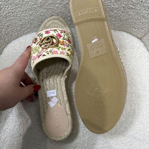 GUCCI Women’s GG Marmont Espadrilles Slide Sandals Quilted Printed Canvas - Picture 7 of 7